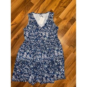 Womens Sleeveless Floral V Neck Casual Summer Sun Dress ruffle vacation NWT blue